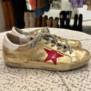 Golden Goose gold red and blue star